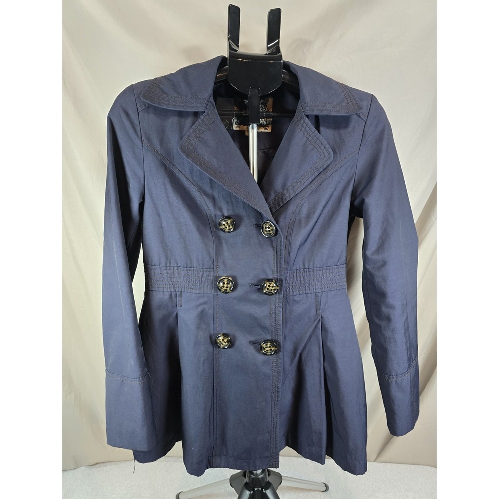 Esprit Women Indigo Blue Princess Knee Length Button-Up Trench Overcoat Jacket S